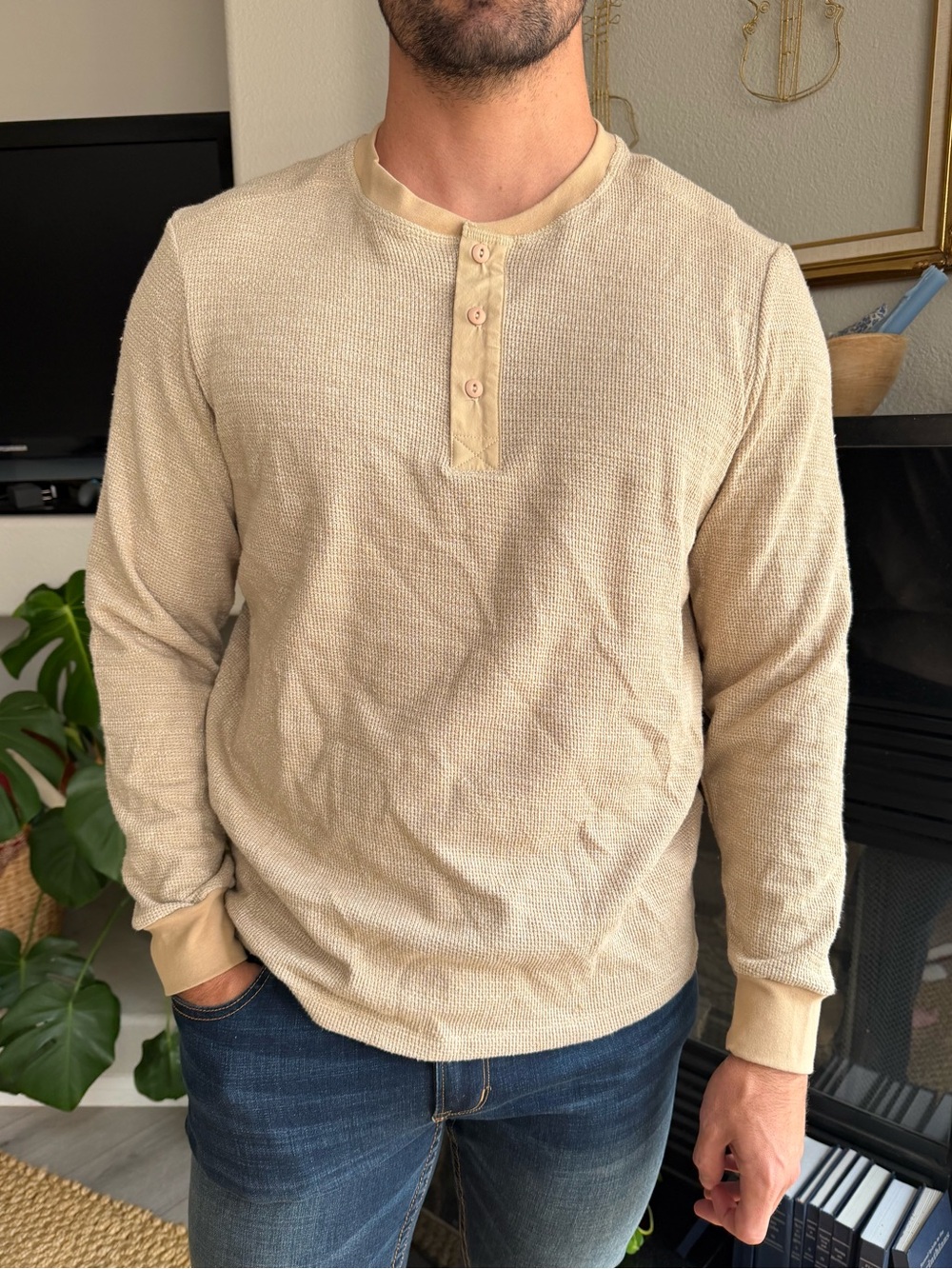 Joe's Jeans Men's Long-Sleeve Henley - Oat Milk